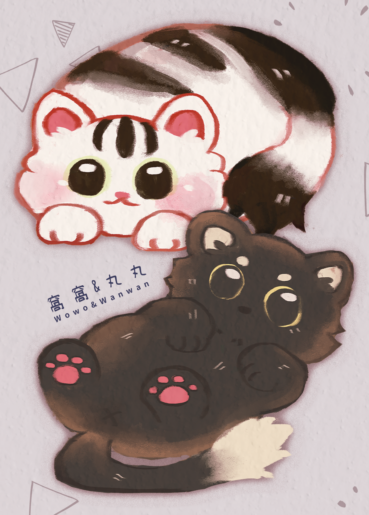 窩窩和丸丸貓咪 插畫
